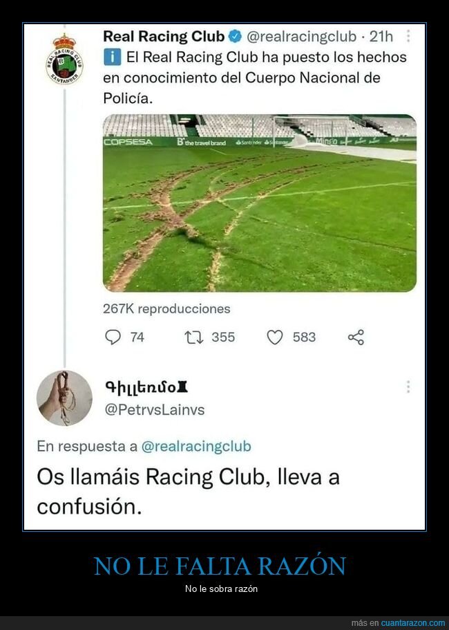 racing,campo de fútbol,confusión