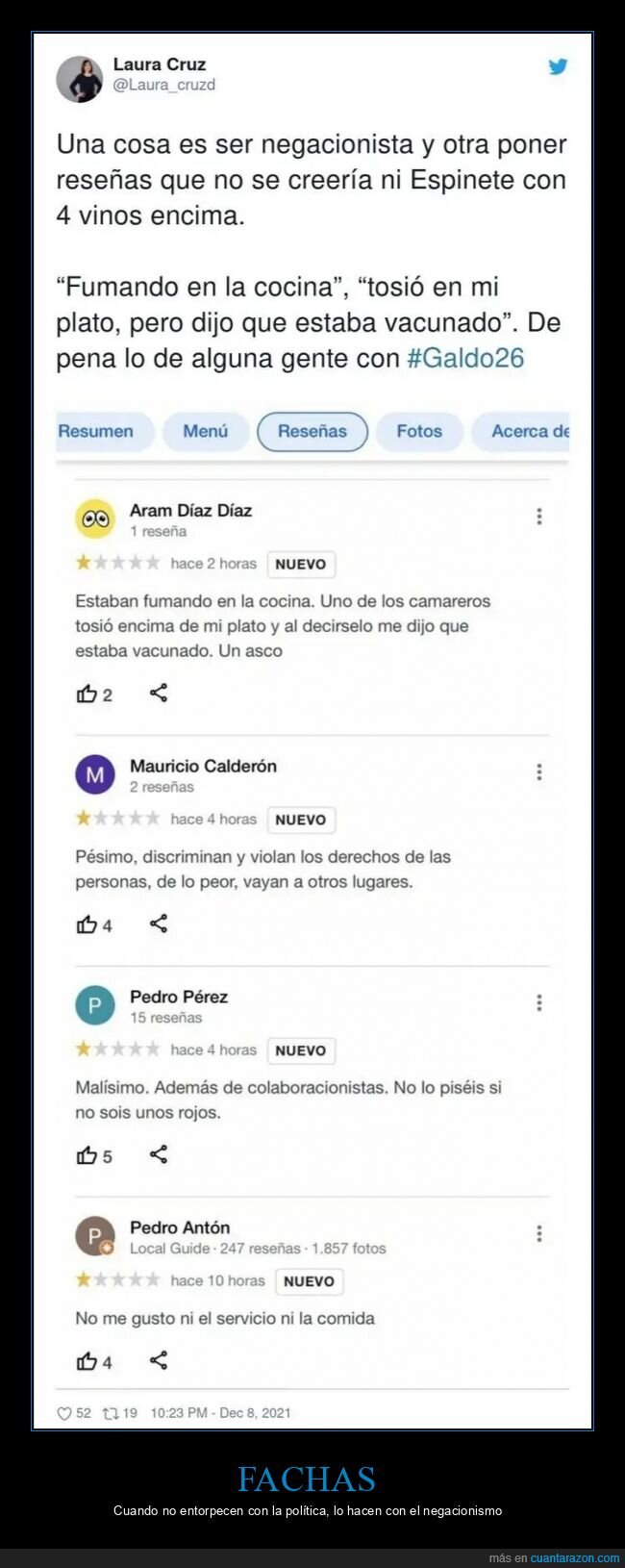 negacionistas,reseñas,restaurantes,pasaporte covid