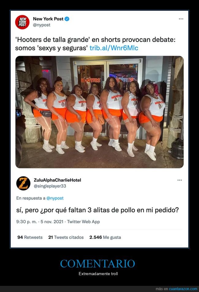 alitas,faltar,gordas,hooters,pedido,talla grande