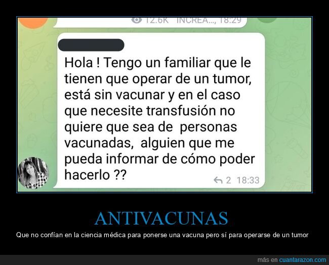 antivacunas,negacionistas,operarse,tumor,transfusión