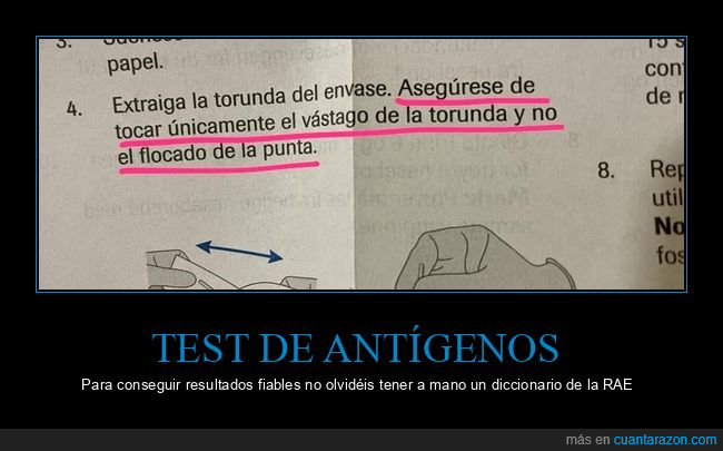 diccionario,instrucciones,test de covid,wtf