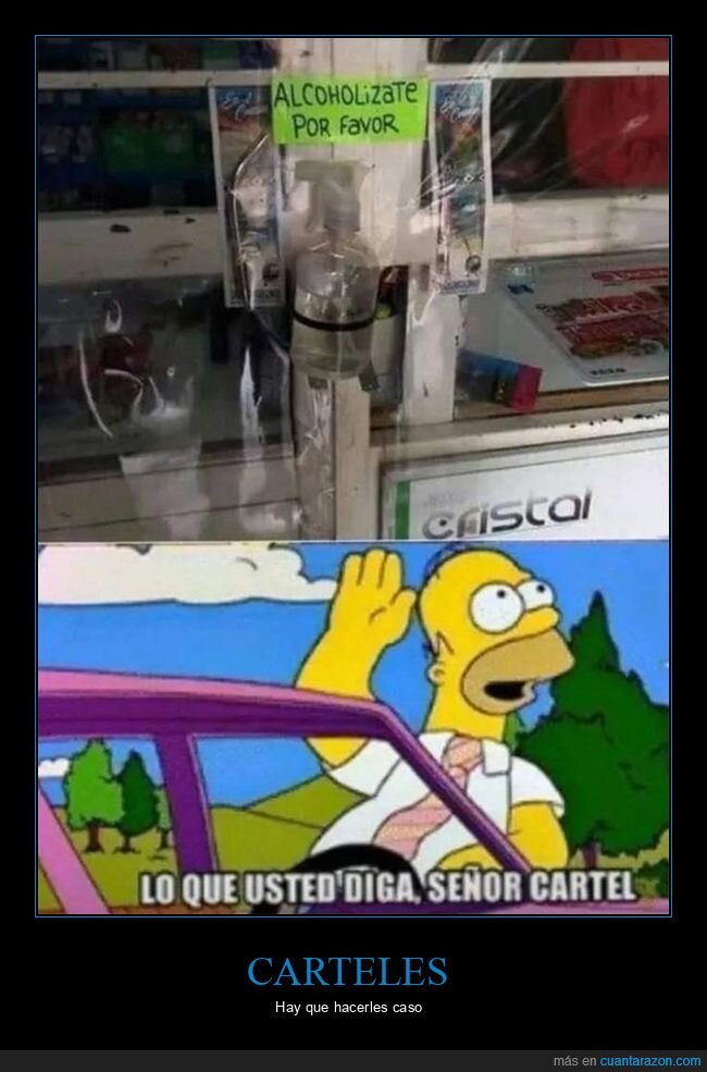 alcoholizarse,carteles,gel hidroalcohólico,homer,simpsons
