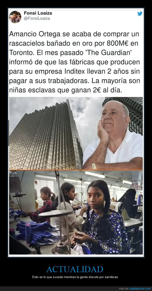 amancio ortega,rascacielos,pagar,inditex,trabajadoras,niñas