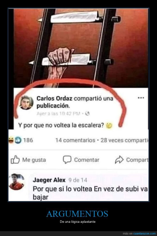 escalera,cuchillos,dar la vuelta,subir,bajar