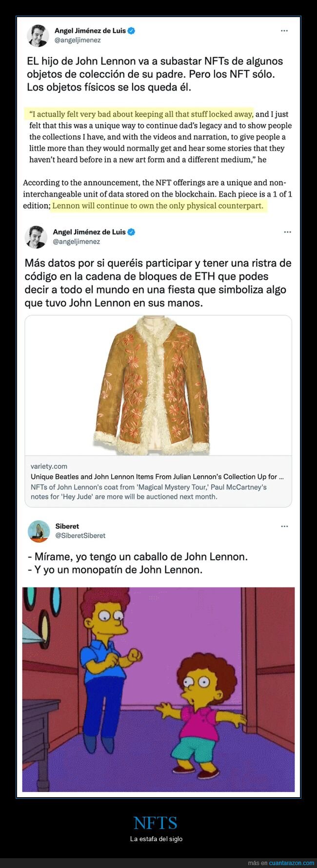 john lennon,nft,objetos,subastar