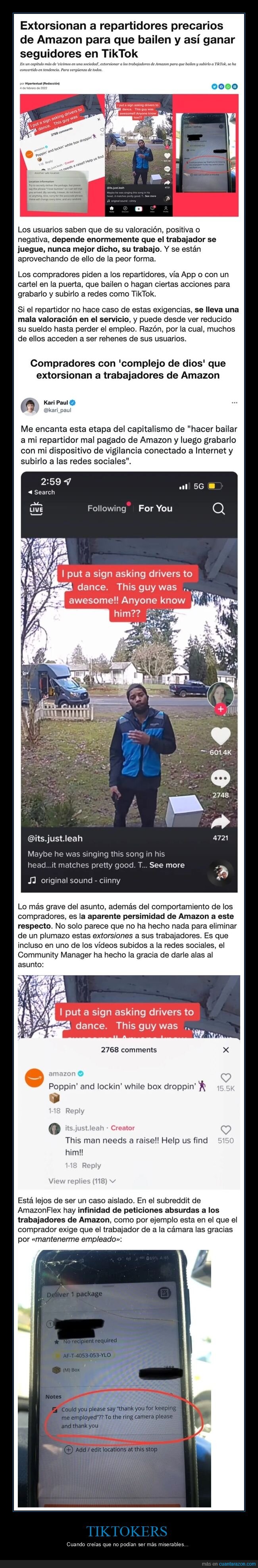 amazon,bailar,extorsión,repartidores