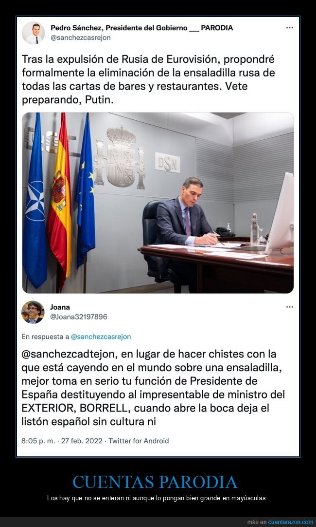 pedro sánchez,cuenta parodia,fails