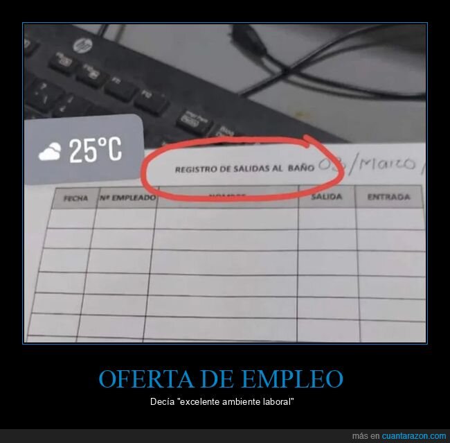 ambiente laboral,aseo,registro,salidas,trabajo,wtf