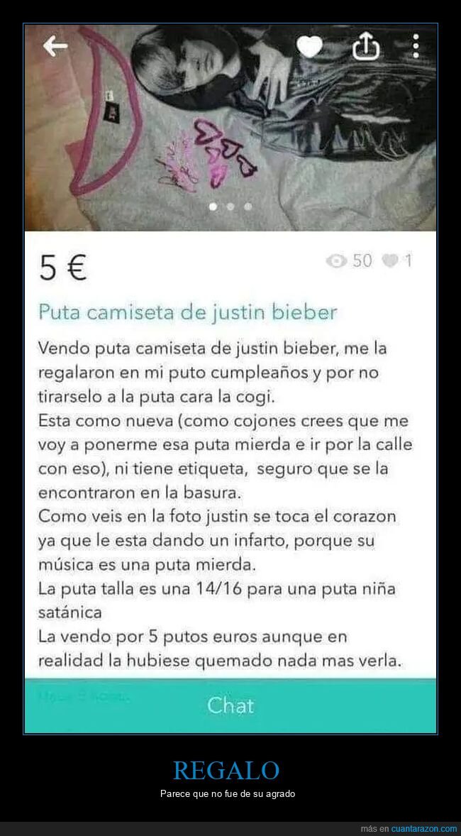 anuncios,camiseta,justin bieber,regalo