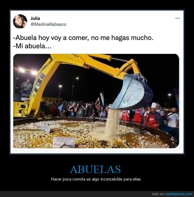 abuela,comer,excavadora,paella