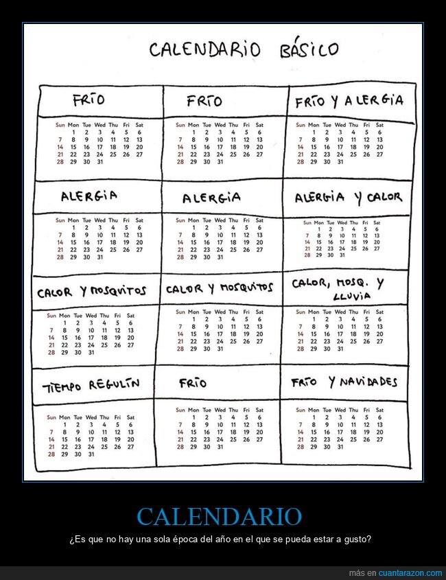 calendario,meses,frío,alergia,calor