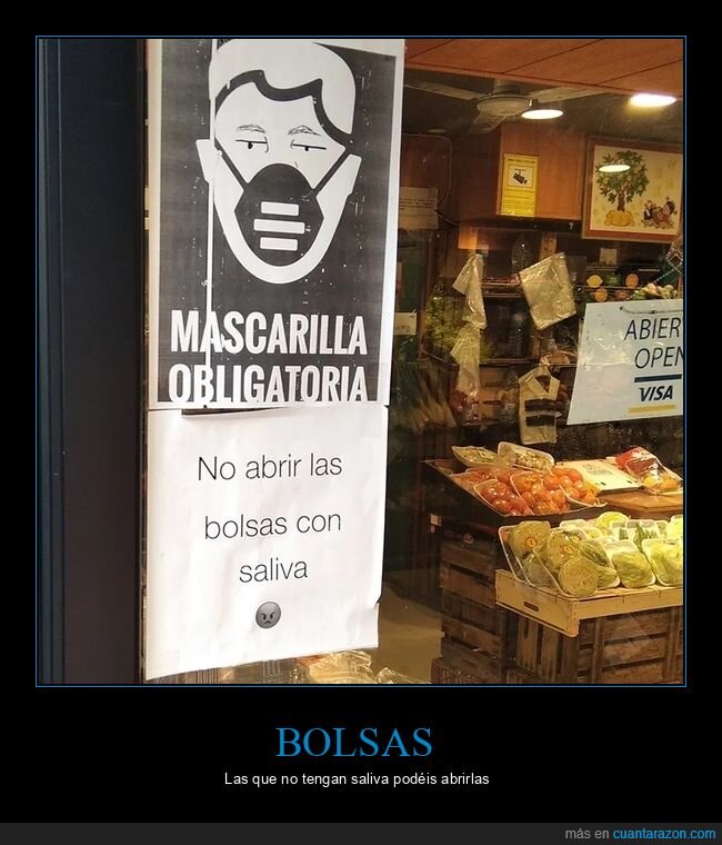 abrir,bolsas,carteles,saliva