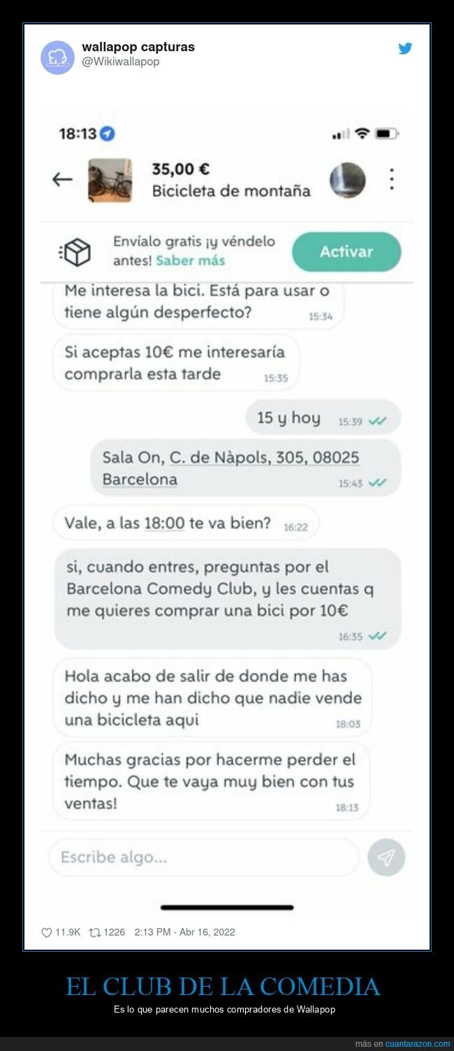 wallapop,bicicleta,venta,barata,club de la comedia