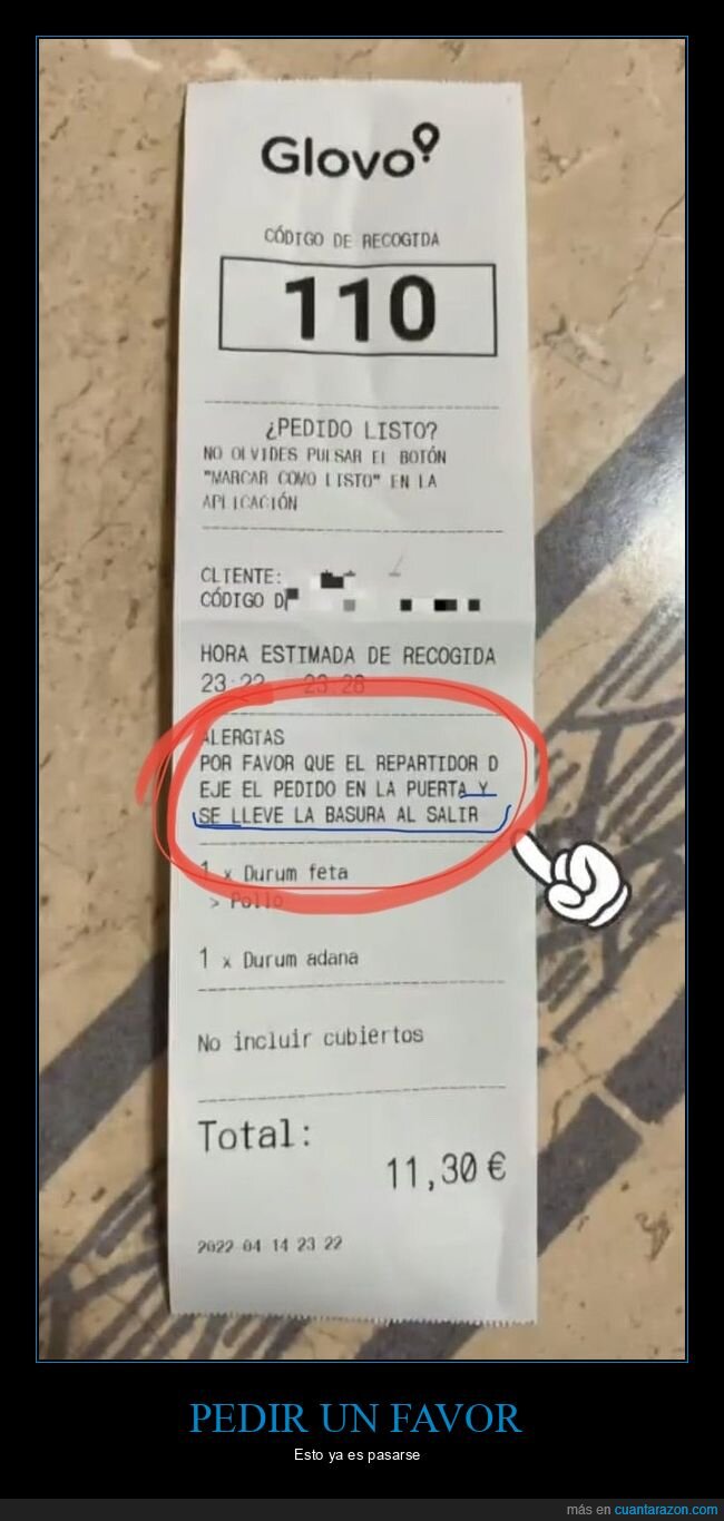 ética,glovo,basura,favor