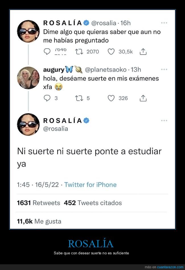 rosalía,suerte,examen,estudiar