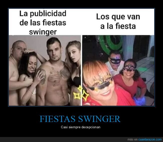 expectativas,fiestas,publicidad,realidad,swinger