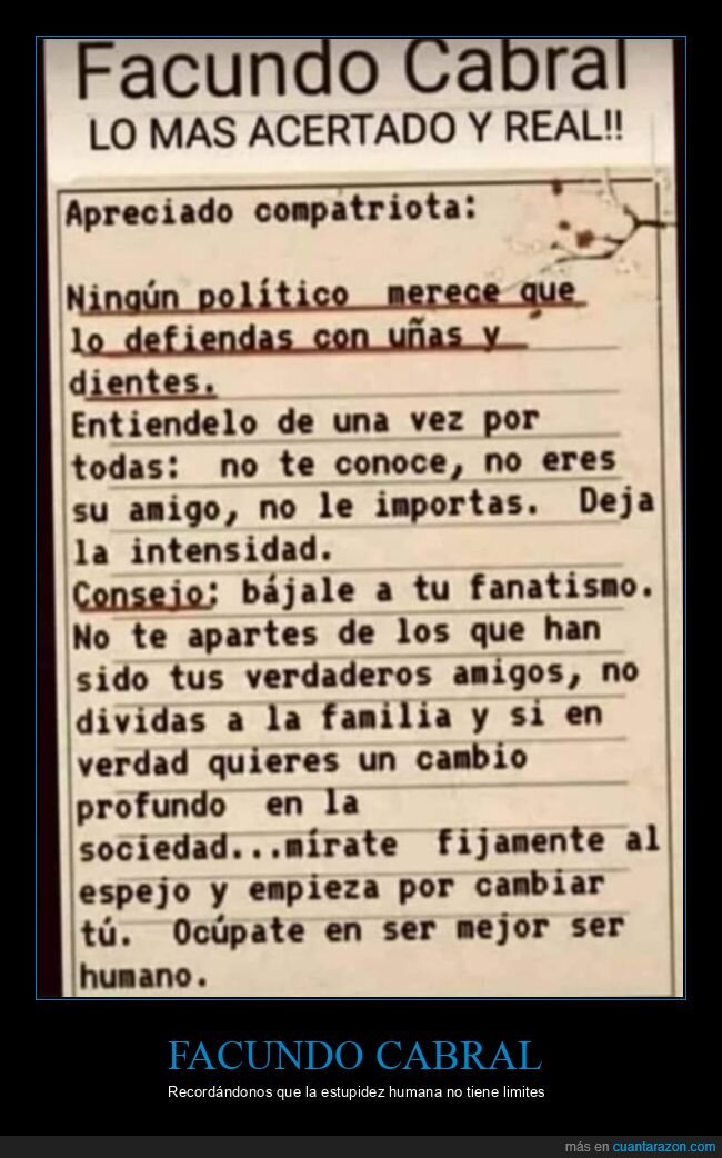 facundo cabral,políticos,fanatismo,defender