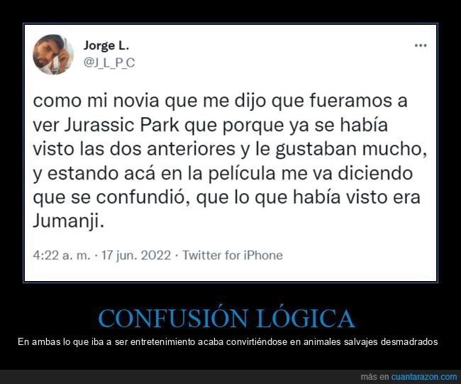 jurassic park,jumanji,película,confusión