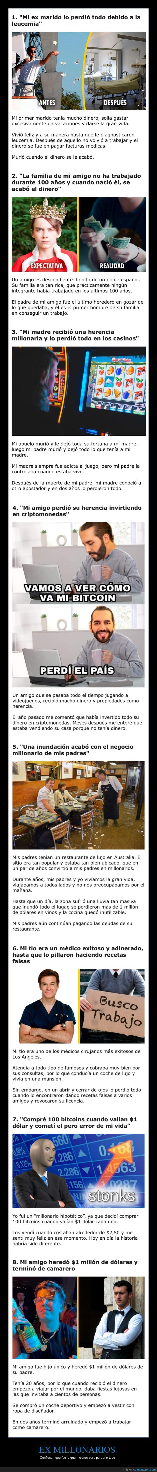 ex millonarios,perder,dinero