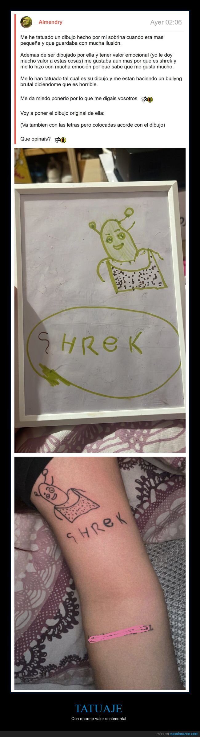 tatuaje,dibujo,sobrina,shrek