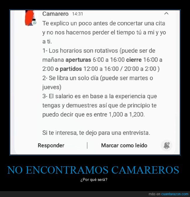 camarero,trabajo,horario,sueldo