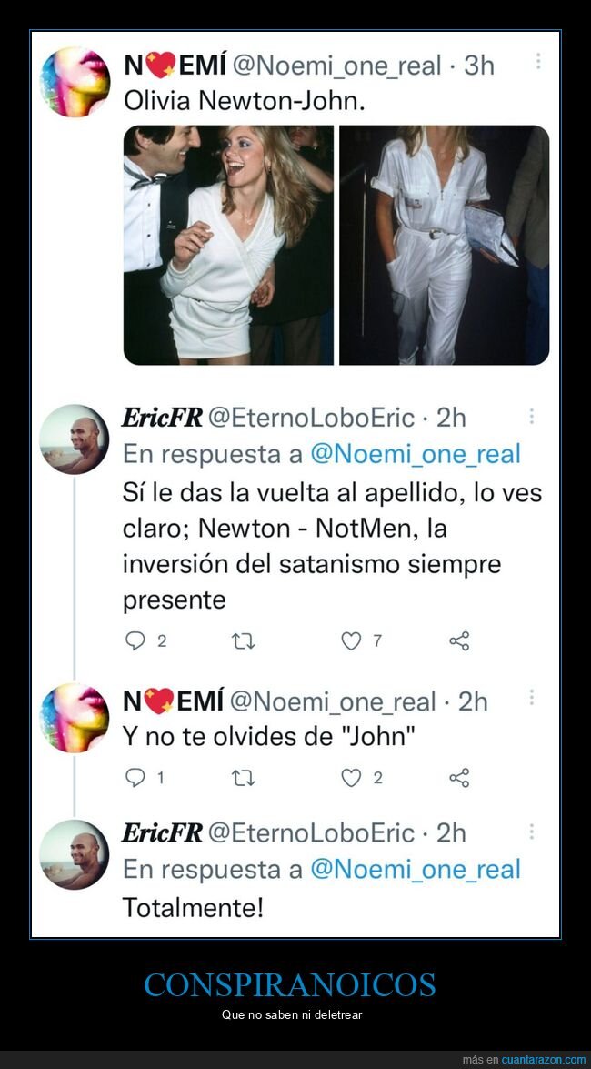 conspiranoicos,olivia newton-john,nombre,al revés,fails