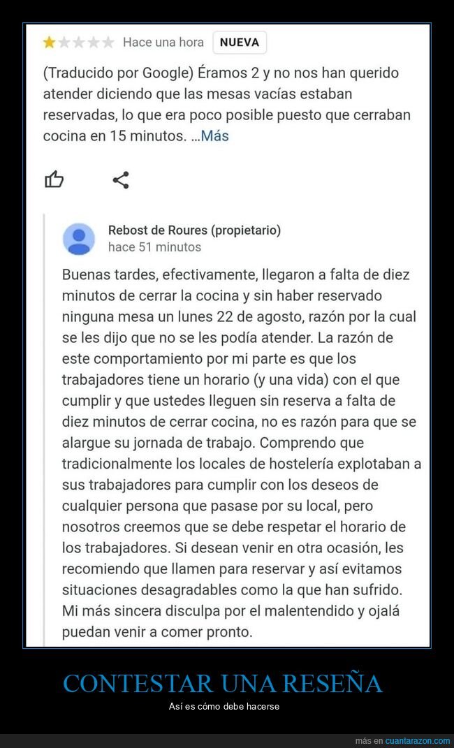 reseña,restaurante,respuesta