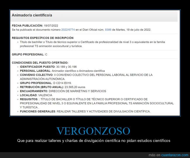 oferta de empleo,animador científico,requisitos