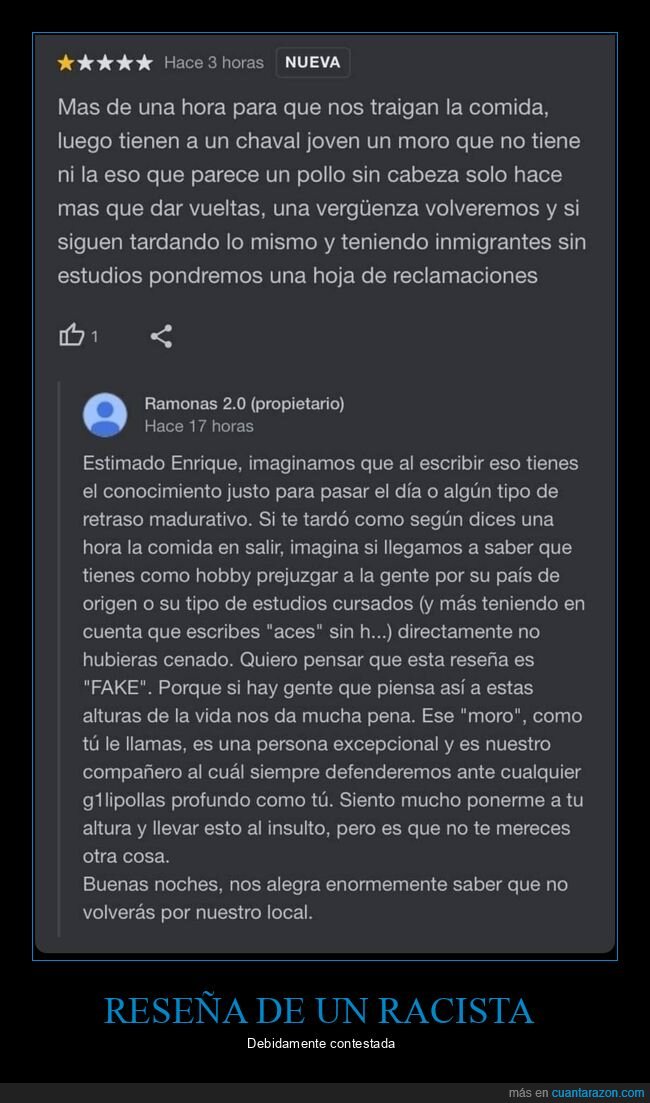 reseña,racista,respuesta