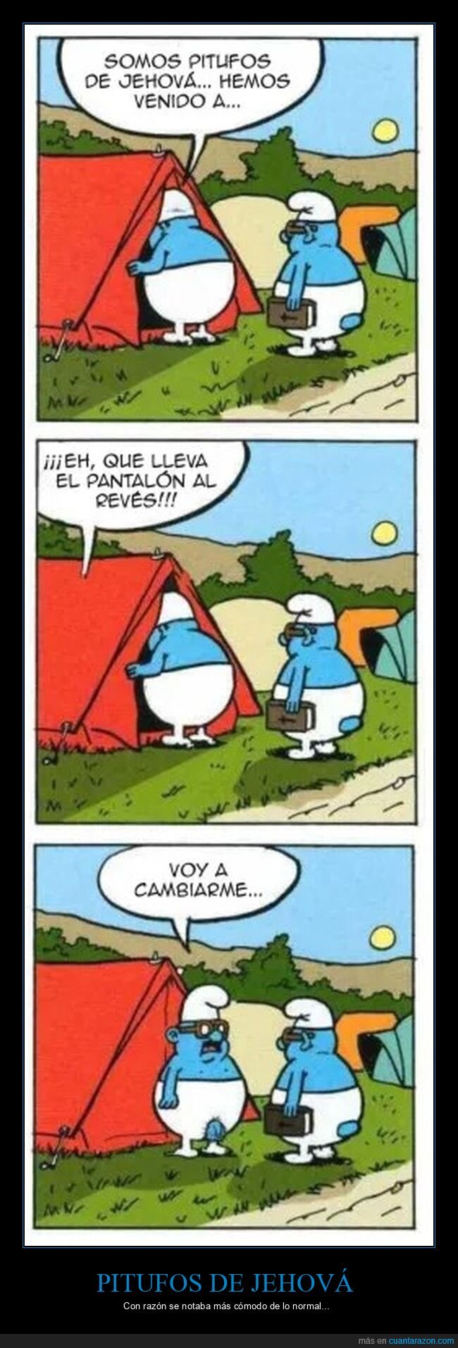 al revés,pantalón,pitufos,pitufos de jehová,testigos de jehová