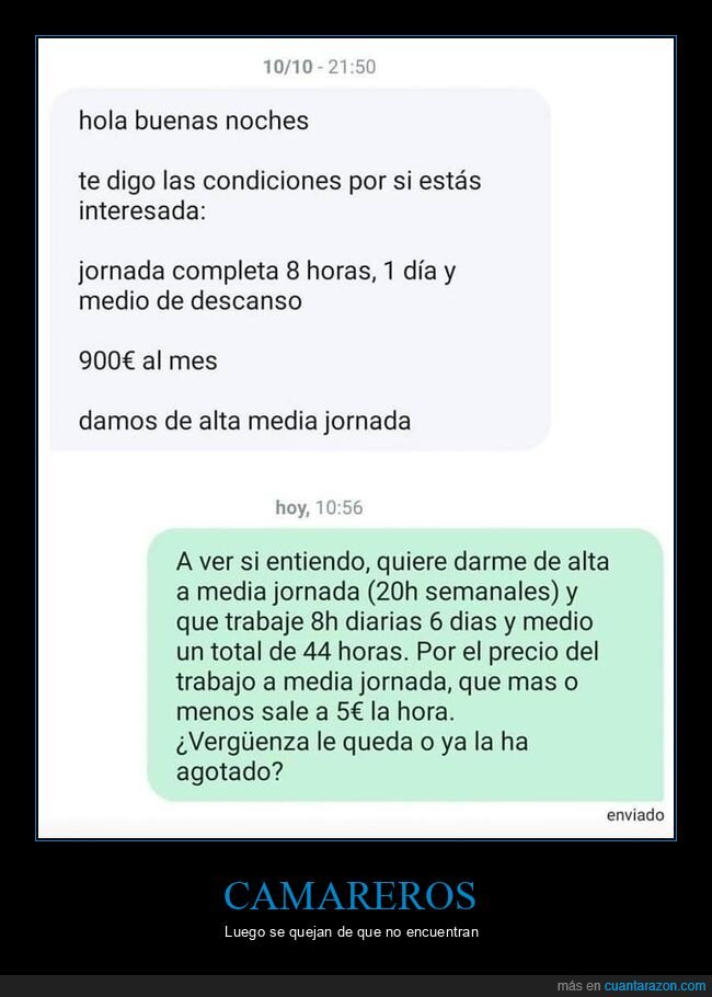 oferta de empleo,camarero,condiciones