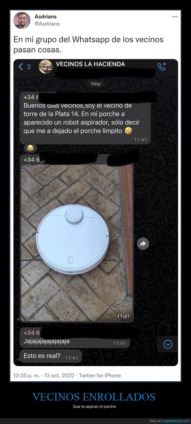 vecinos,roomba,aspirador,porche