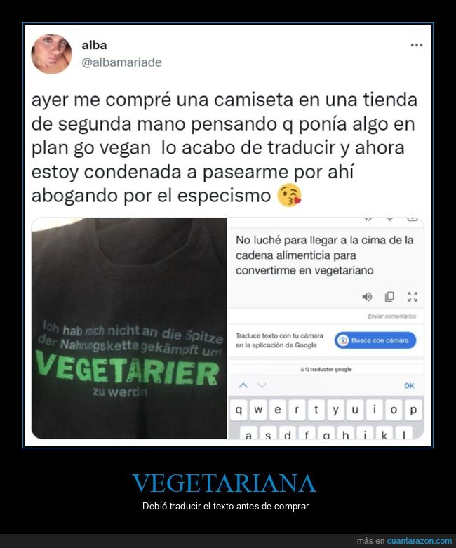 vegetariana,camiseta,traducción,fail