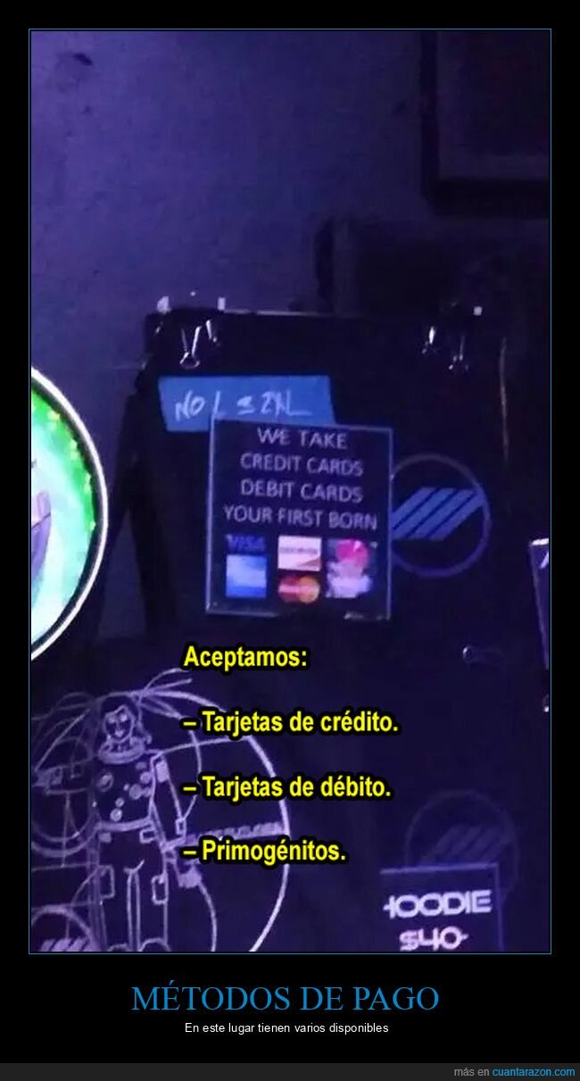 carteles,métodos de pago,primogénito,tarjetas