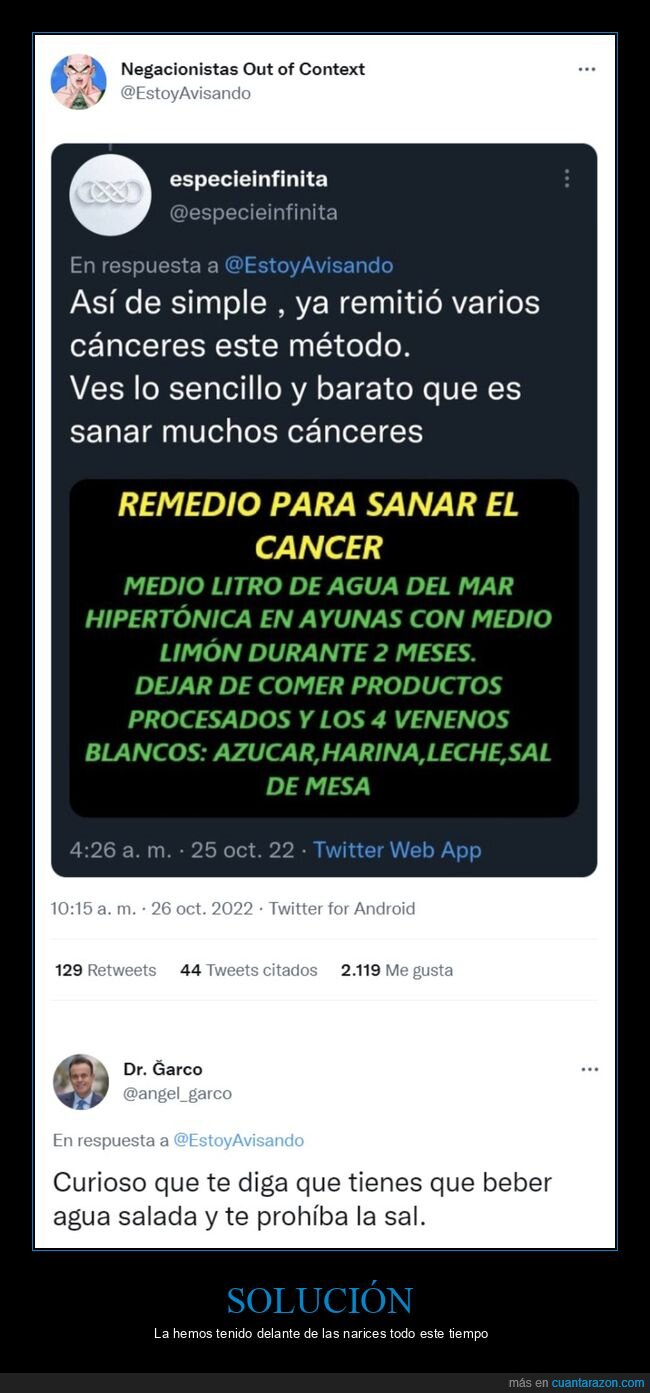 negacionistas,cáncer,sal,agua de mar