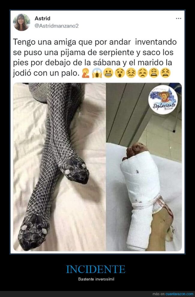 pijama,serpiente,palo,pie