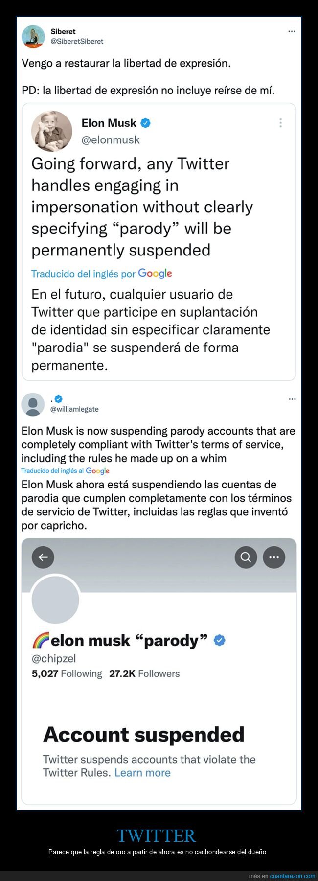 cuenta suspendida,elon musk,parodia,twitter