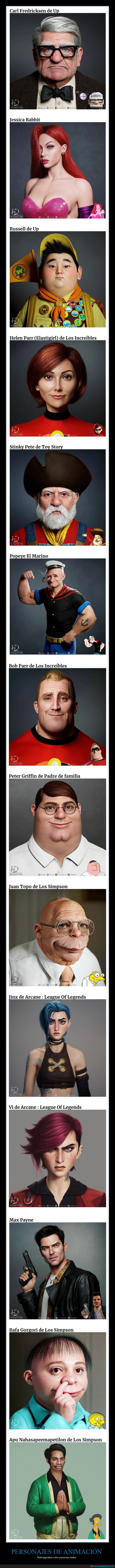 personajes animados,vida real