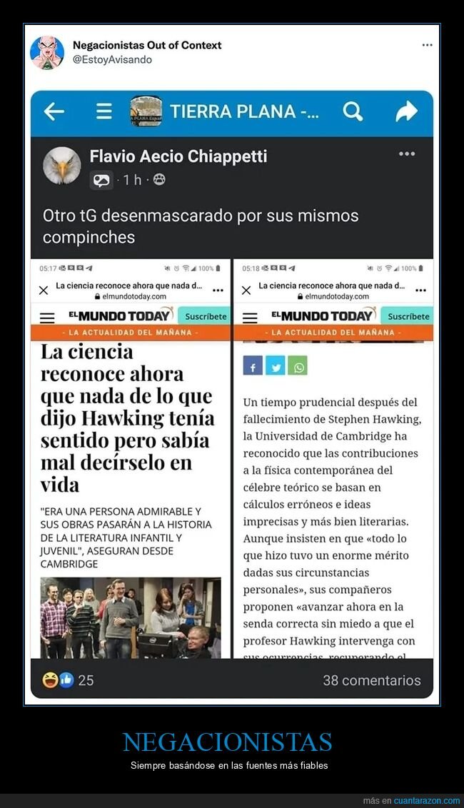 conspiranoicos,el mundo today,fails,negacionistas,stephen hawking