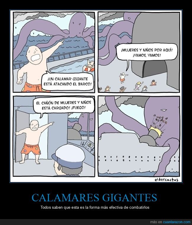 calamar gigante,mujeres,niños,cañón