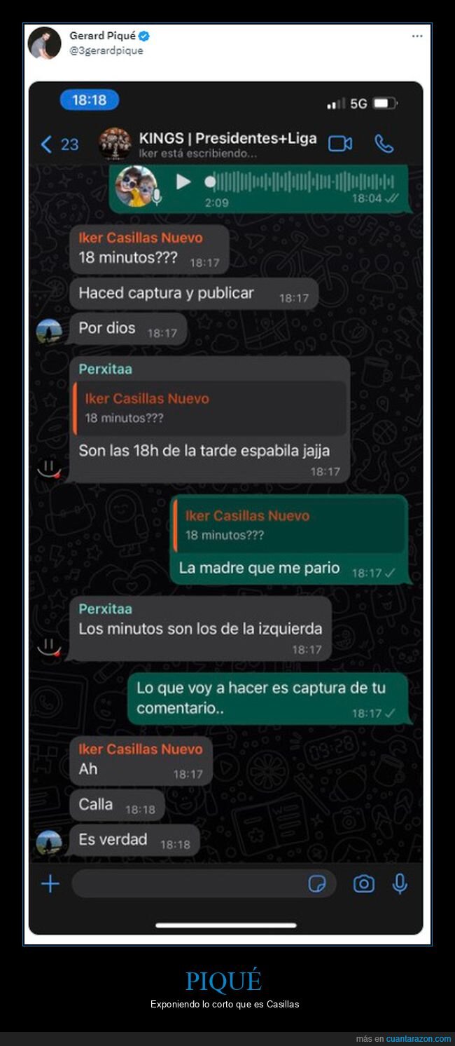 piqué,casillas,audio,whatsapp,18 minutos,hora,fails