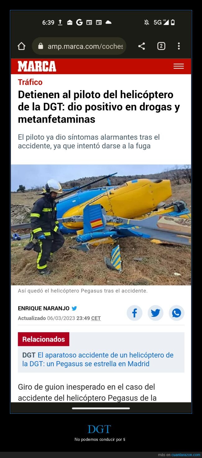 helicóptero,dgt,positivo,drogas,accidente