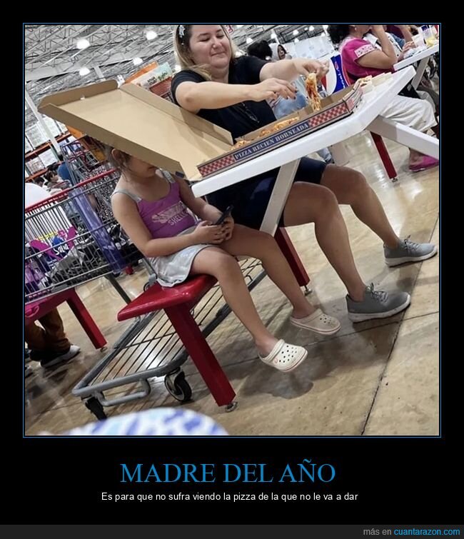 caja,comiendo,hija,madre,pizza