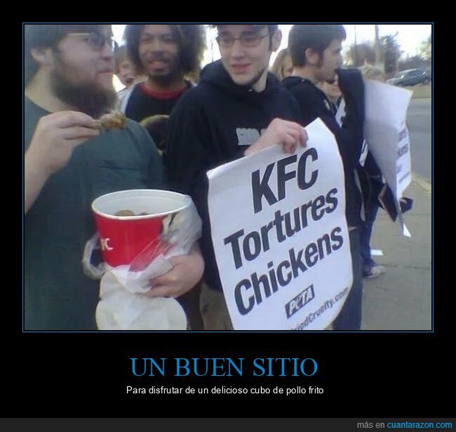 comiendo,kfc,protesta,trolling