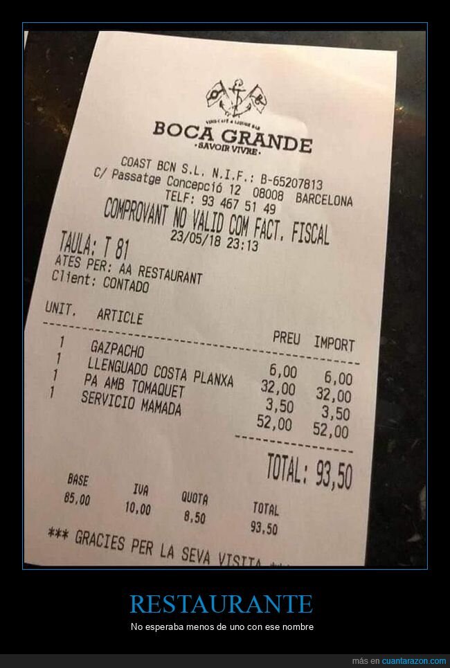 restaurante,boca grande,servicio,ticket