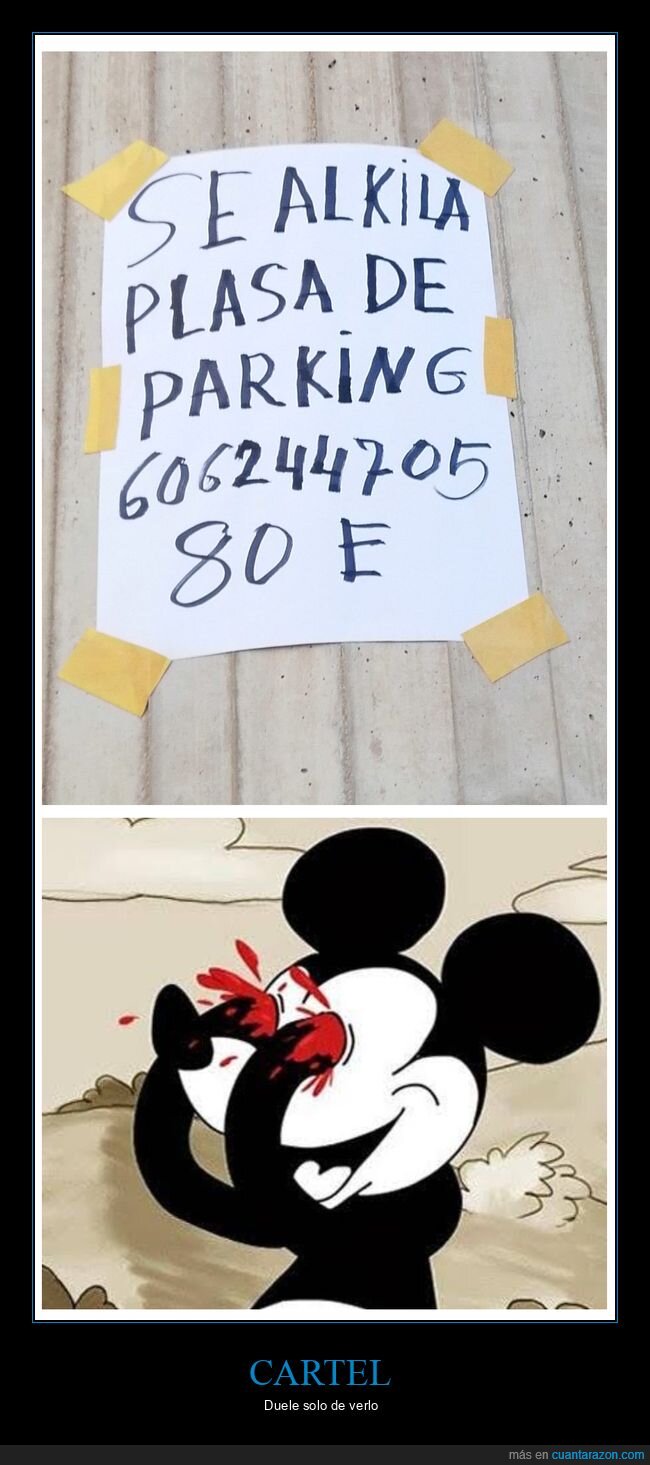 parking,alquiler,cartel,ortografía