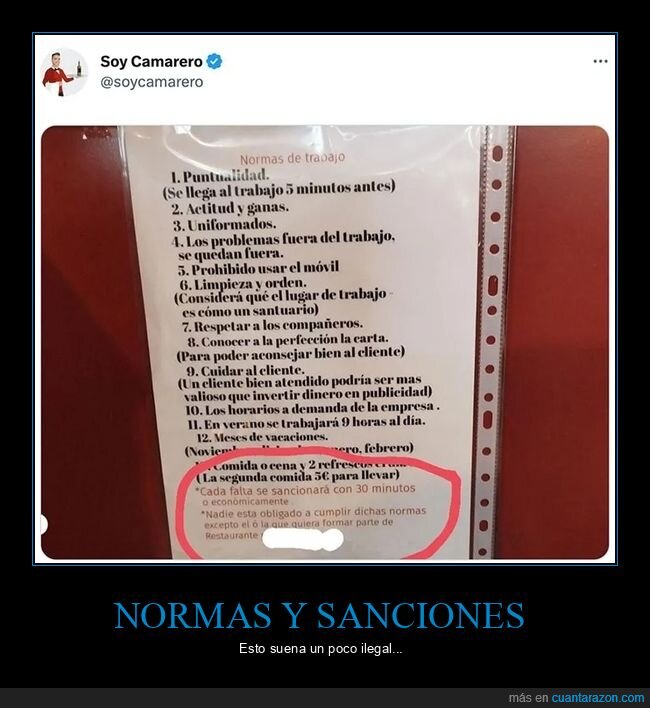 faltas,hostelería,normas,sanciones,trabajo