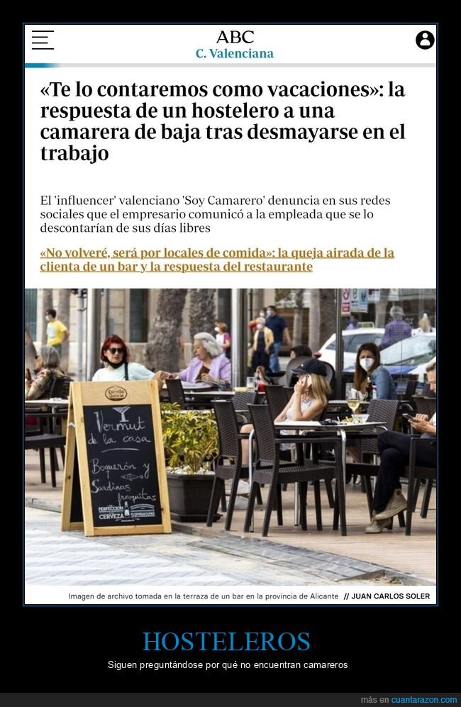 vacaciones,desmayo,trabajo,hostelero,camarera