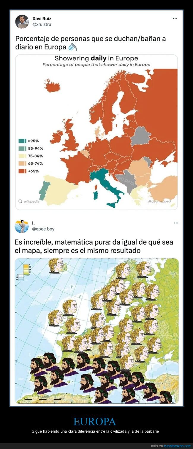 ducharse,europa,mapa,países