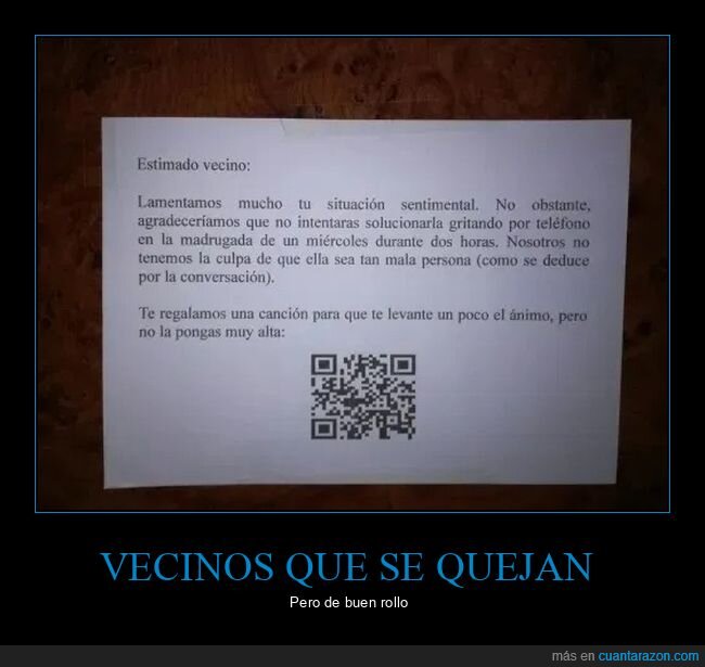 canción,carteles,gritos,situación sentimental,vecinos